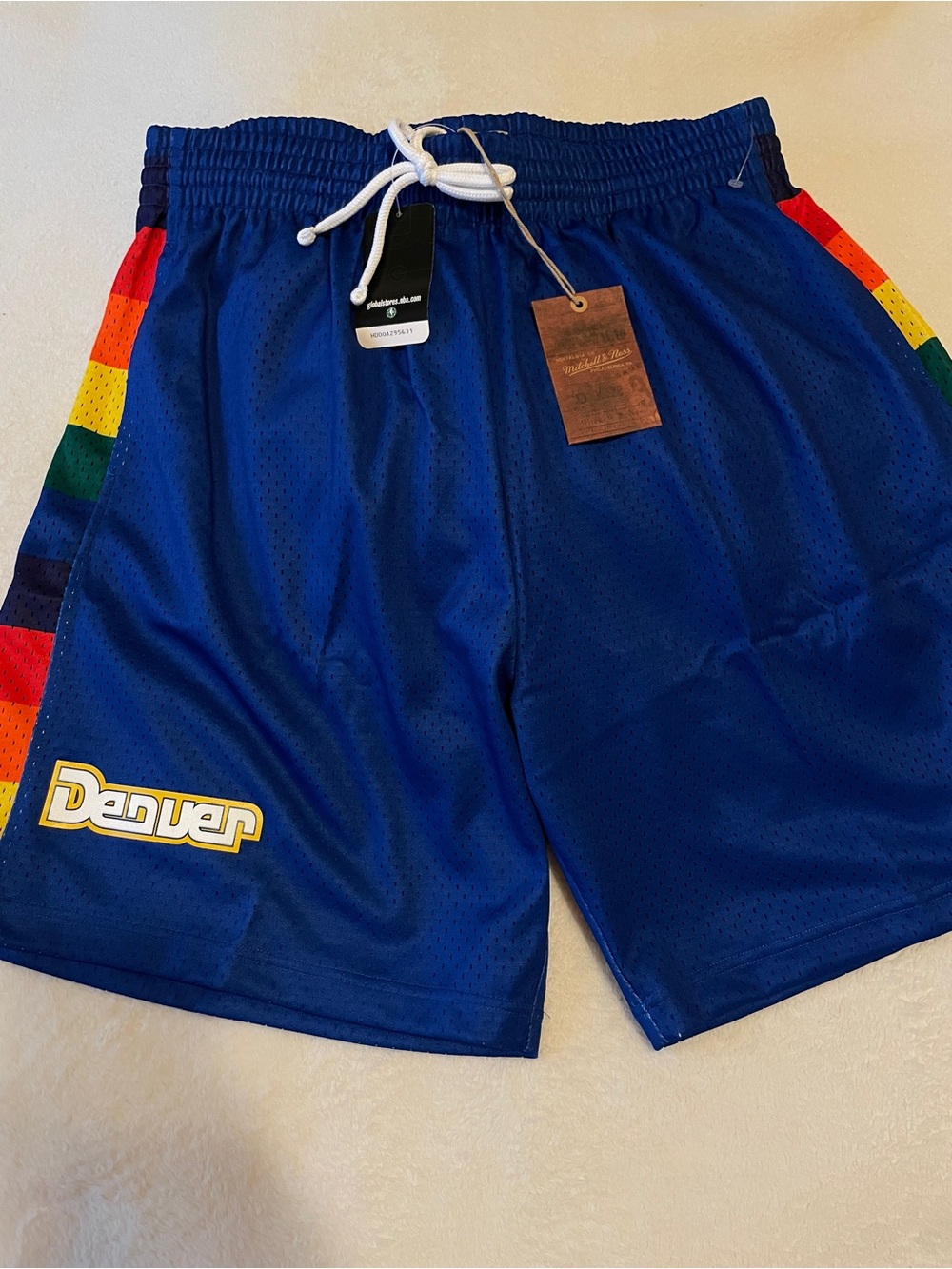 NWT NBA Denver Nuggets Blue Mitchell & Ness Throwback Shorts Sz XXL